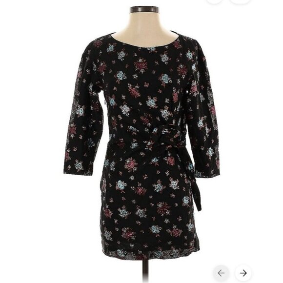 Lake Studio Floral Jacquard Wrap Mini Dress Black NWT 3/4 Sleeve Size 8 Ukraine - Picture 2 of 8